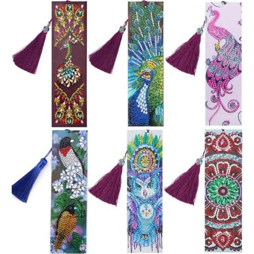 Diamond Painting Bookmark 5D DIY Special Shaped Diamond Art Mosaic Leather Tassel Book Marks Diamond Embroidery Cross Stitch