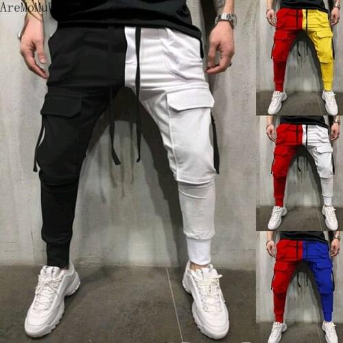 2021 Autumn New Personality Fashion Mens Casual Sports Pants Color Matching Hip-hop Fitness Multi-pocket Trousers Pants Men