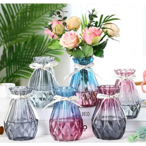 Nordic Home Decoration Glass Vase Room Decoration Flower Pot Color Crystal Hydroponic Plant Flower Arrangement Desktop Crafts