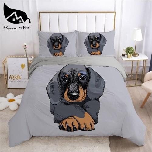 Dream NS Kids Cartoon Series Grey and Dog Bedding Home Textiles Set King Queen Bedclothes Duvet Cover Bedding Set