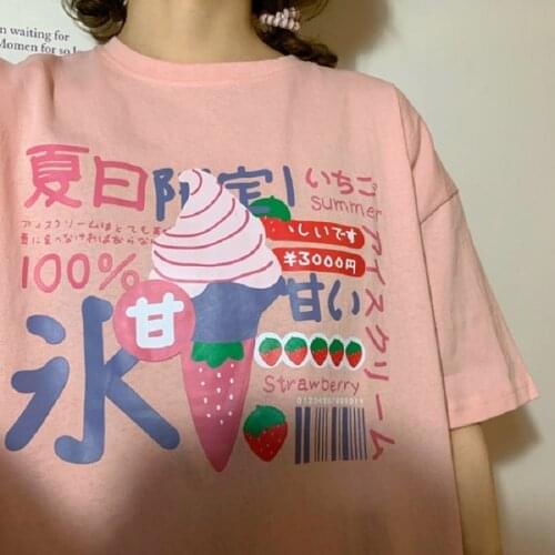Harajuku T-shirt Summer Japanese preppy style Sweet Girl Top Cute Ice Cream Cartoon Print T-shirt Korean Casual Womens T-shirt