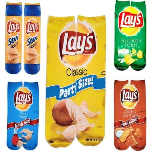 3D Funny Potato Chips Printed Long Socks Unisex Fashion Creativity Thigh High Cotton Women Socks Harajuku Comfortable Knee Socks