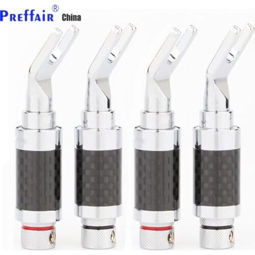 HI End Audio Spade Plug 4x Rhodium Carbon Fiber Spade Plug Speaker Cable Copper Connector