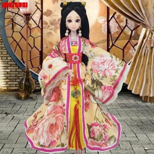 Toys for Children COSPLAY Kids Birthday Costume Party Clothes for Barbie Dolls Clothes for 1/6 Dolls Long Floral Dress Yellow