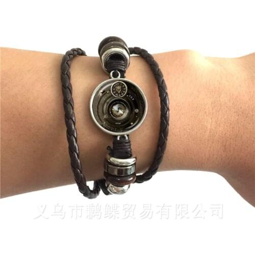 Camera Lens Bracelet Glass Cabochon Photography Black/Brown 2 Color Leather Bracelet Adjustable Bangle Gift For Friedns