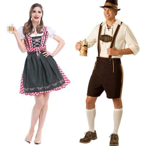 Man Women Oktoberfest Costume Dirndl Lederhosen Outfit Traditional Bavaria Beer Party Fancy Dress