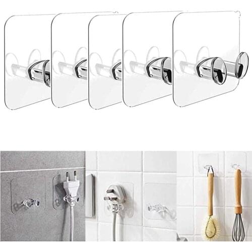 5 Pcs Hooks Strong Non-marking Plug Hooks Storage Racks Waterproof Wall Stickers Hangers Multi-function Kitchen Accessories