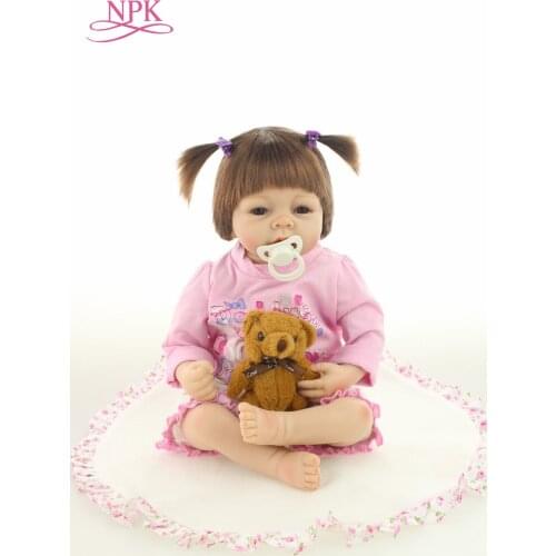 NPK 22" Baby Doll With Giraffe Doll Full Body Silicone Vinyl Adorable Lifelike Toddler Baby Bonecas Girl Kid Bebes Reborn Dolls