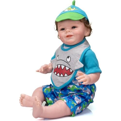 NPK 55CM Reborn Baby Boy Shaya Smiling Doll Soft body cuddly Newborn Baby Doll Rooted hair Christmas Gift