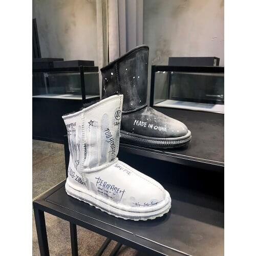 Fur all-in-one womens boots 2020 winter new fashion trend letters graffiti wool warm and comfortable anti-ski boots women