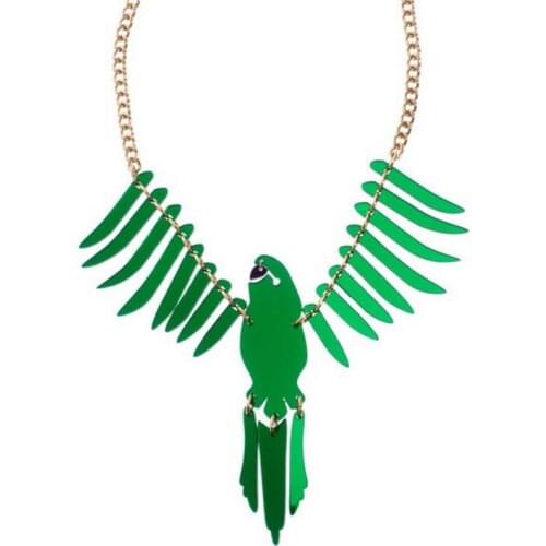 Fashion Exaggeration Animal Necklace Acrylic Mirror Large Parrot Pendant For Women Man Sweater Chain Gift