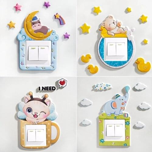 Cartoon Animal Unicorn Flamingo Switch Wall Sticker 3D Silicone On-off Luminous Outlet Switch Sticker Room Wall Decor Sticker