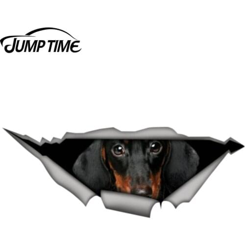 Jump Time 13cm x 4.8cm Dachshund 3D Car Sticker Torn Metal Decal Wild Animal Funny Car Stickers Window Bumper Styling