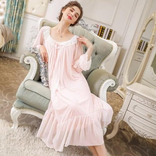 Nightdress Princess of The Court Spring Autumn Long-sleeved Modal Long-length Nightdress Sweet Lace Beautiful Lady Dress H5538