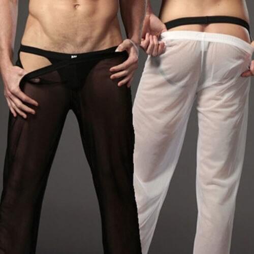 NEW 2020 Mens Sexy Lingerie Long Johns Pants Thermal Mesh Sheer See-through Underwear