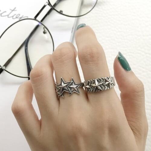 Authentic S925 Sterling Silver FINE Jewelry Retro Open Star ring adjust TLJ688