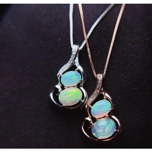 Calabash style opal gemstone necklace for women jewelry real 925 silver gold plated natural gem girl party gift birthstone