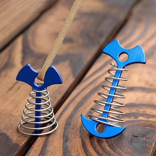 Fishbone Tent Rope Tightener Wear Resistant Flexibility Indeformable Fishbone Camping Tent Nail Pegs with Spring Buckle Camping