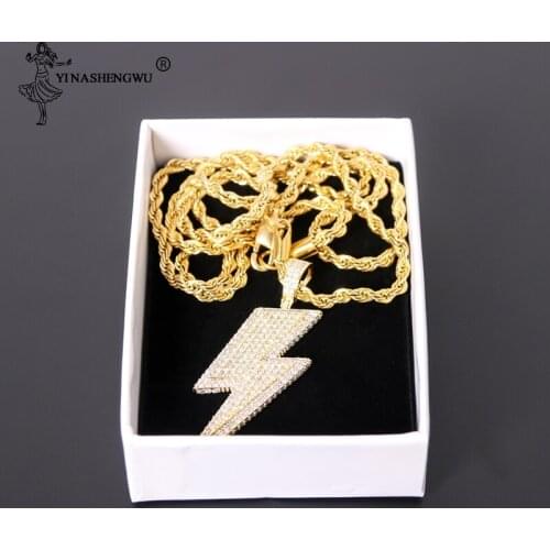 Iced Out Bling Lightning Pendants With Tennis Chain Copper Material AAA Cubic Zircon For Mens Hip Hop Jewelry Gift