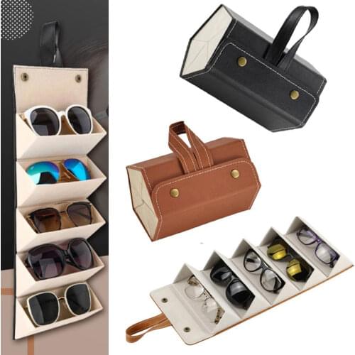 Portable Glasses Organizer 2/3/4/5/6 Multi-slot Eyeglasses Storage Display Travel Folding Sunglasses PU Leather Case Handbag
