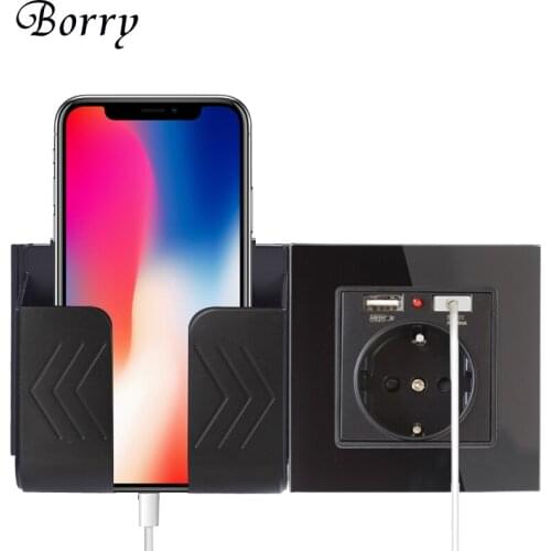 Borry EU standard 16A Russia, outlet,glass panel electrical socket with USB interface Family essential tools black color