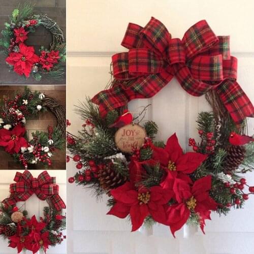 Christmas Wreath Artificial Plant Rattan Circle Wall Decor Simulation Flower Window Decorative Wedding Party Supplies Gifts DIY