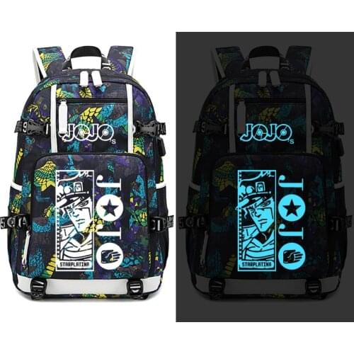 Anime JoJos Bizarre Adventure USB Port Backpack Bag Laptop School Book Bag Students Casual Girls Boys Rucksack