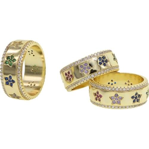 CZ star engraved wide band engagement bands ring fashion women 2021 Christmas gift finger jewelry