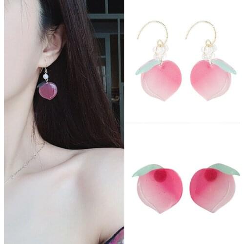 Cute Pink Peach Acrylic Dangle Earrings for Women Fresh Summer Lovely Fruits Drop Earrings Beach Party Handmade Ear Jewelry