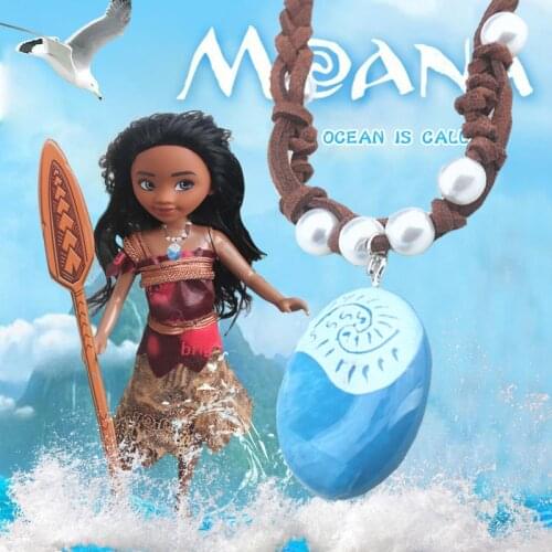 LED Movie Anime vaiana Moana princess Handmade Braided Leather Rope Necklace Pendant cosplay model action figure toy for kid