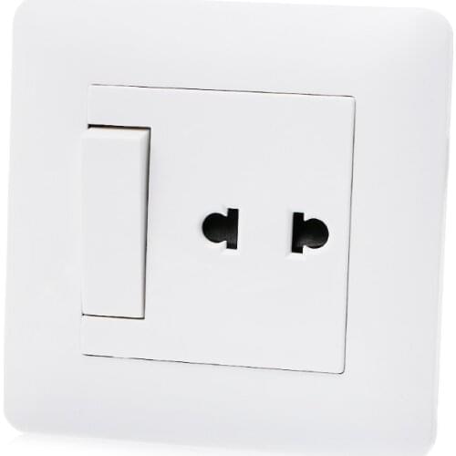 2 Hole 250V 10A Universal Power Socket With 1 Gang 2 Way Light Switch Porcelain White 86x86mm PC
