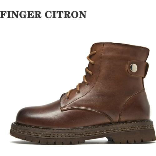 Finger Citron Women Anckle Boots Genuine Cow Leather For Spring Autumn And Winter Platform Rubber Outsole By Handmade Size 35-40