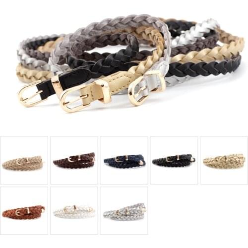 Womens PU Leather Braided belt Golden pin buckle belt new fashion causal jeans dress waistband 1.2cm thin belt p82