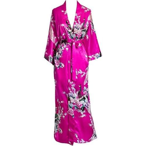 Chinese Womens Kimono Long Robe - Peacock & Blossoms Brand New Designer Wedding Robe Sexy Sleepwear Flower Nightgown D128-06