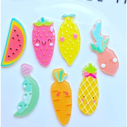 10Pcs Cute New Mixed Shiny Acrylic Fruit Series Flatback Cabochon Scrapbook Kawaii DIY Embellishments Accessories L31