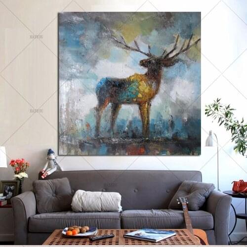 100% Handpainted Modern animal Oil Painting on Canvas Animal antelope pictures wall Decor for Living room home Christmas decor