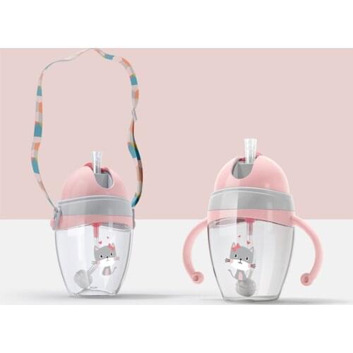 240/320ml Baby Feeding Water Drink Straw Water Bottle Sippy Cup with Handle Strap Learning Drinking Cup Milk Bottles