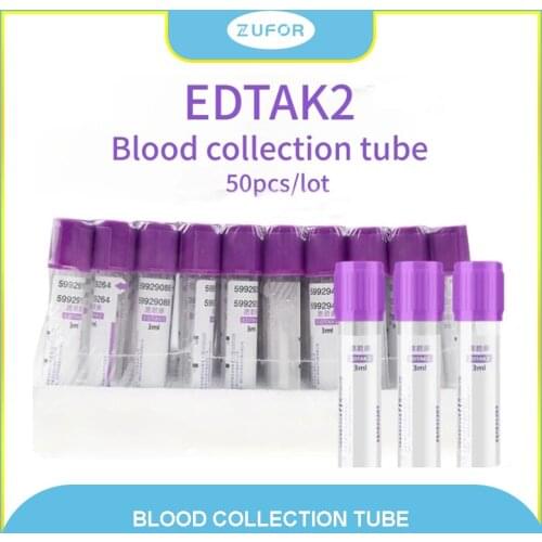 50pcs/lot vacuum blood collection tube purple cover laboratory test tube EDTAK3 blood testing equipment 3ml 5ml 6ml