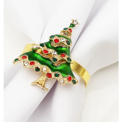 6Pcs Metal Christmas Tree Napkin Rings Snoweman Flower Wreath Mouth Ring Wedding Banquet Hotel Xmas Table Decoration Supplies