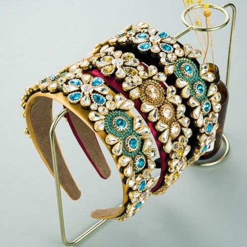 Crystal Flower Hair Accessories Rhinestone Baroque Headbands For Women Bride Luxury Hairband Fashion Headdress