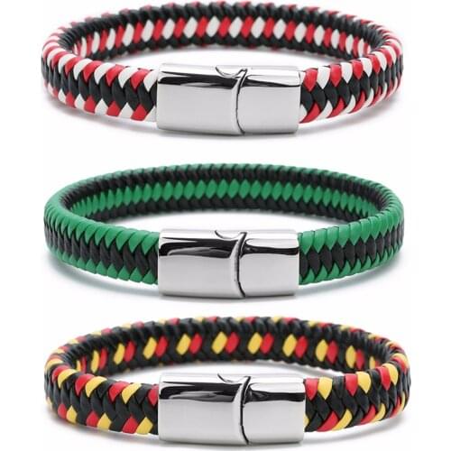 New Multicolor Weave Leather Bracelet Mens Stainless Steel Magnetic Clasp Male Female Charm Bangles Gifts for men Wholesale