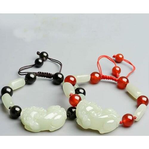 Genuine Natural Hetian Jade Pixiu Bracelets Women Men Jades Stone Beads Elastic Beaded Adjustable Bracelet Fine Jewelry Bangle