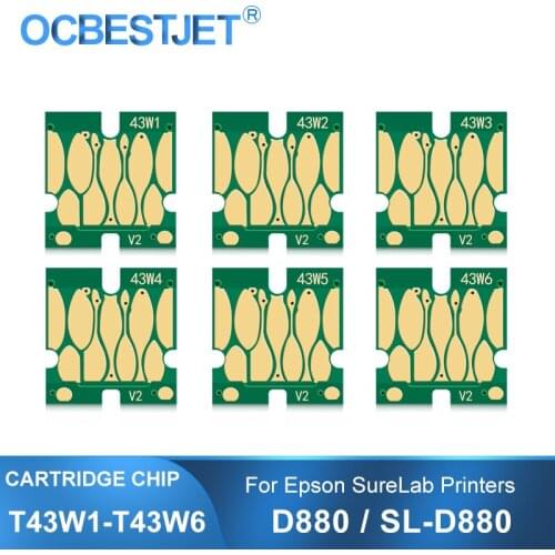 T43W1 T43W2 T43W3 T43W4 T43W5 T43W6 Ink Cartridge Chip For Epson SureLab D880 SL-D880 Printer One Time Use Chips -BK C M Y LC LM