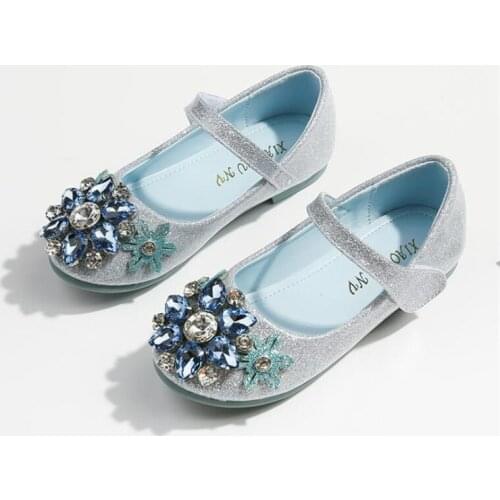 JY Children girls Bling Crystal shoes Flat princess Dance Party Shoes Girl Sky Blue 25-35 LK-3 GZX04