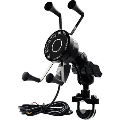 Motorcycle Phone QC3.0 USB Qi Fast Charging Wireless Charger 9-30v Bracket Holder 360 Rotation Motorcycle Bicycle Handlebar