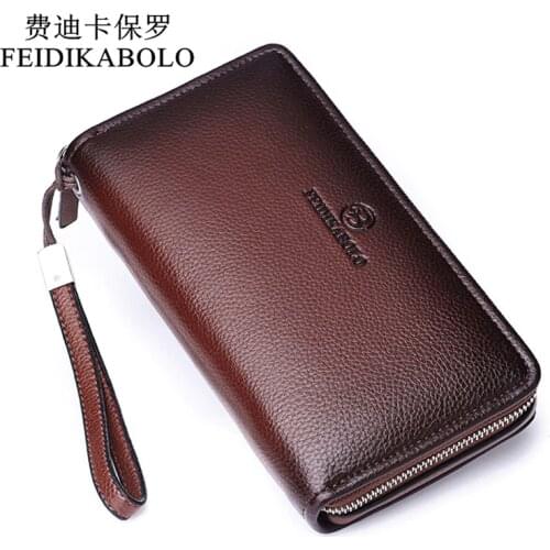 FEIDIKABOLO Luxury Male Leather Purse Mens Clutch Wallets Men Brown Dollar Price Handy Bags Business Carteras Mujer Wallets