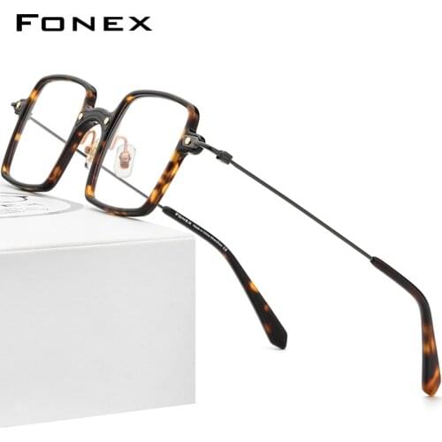 FONEX Acetate Titanium Eyeglasses Frame Women 2021 Square Prescription Glasses Men Transparent Optical Spectacles Eyewear F85687