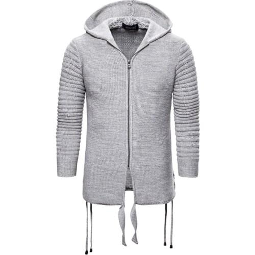 Hot Sale Mens Cardigan Sweaters Solid Color Hooded Sweatercoat Casual Zipper Knitwear Male Outerwear US Size S-XXL