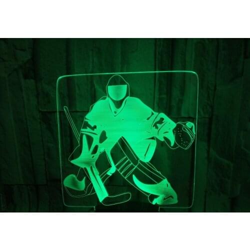 Ice Hockey Player Sport 3D Lamp 7 Colorful LED Night Light USB Bedroom Sleep Lighting Gifts for Kids Canadians Decoration