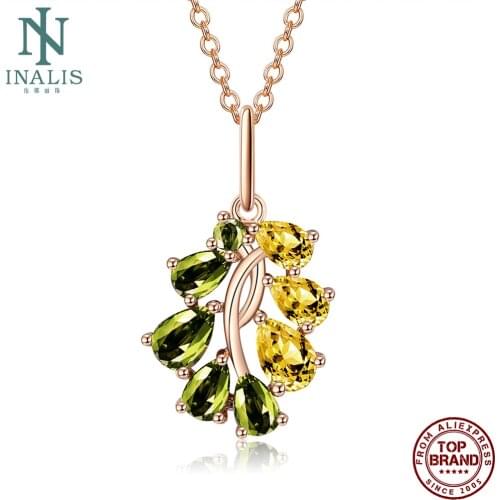 INALIS Water Drop Rose Gold Necklace For Women Blue And Gree Zircon Necklace Korean Fashion Aesthetic Jewelry Wedding Lover Gift
